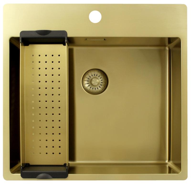 Pure.Sink Exclusivo Gouden spoelbak 54x52 cm Tapwing met kraangatbank 10mm radius PEX5040T-60