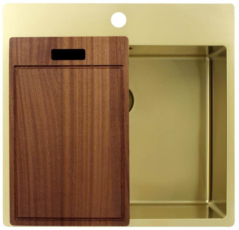 Pure.Sink Exclusivo Gouden spoelbak 54x52 cm Tapwing met kraangatbank 10mm radius PEX5040T-60