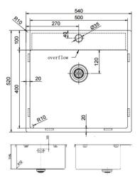 Pure.Sink Exclusivo Gun Metal spoelbak 54x52 cm Tapwing met kraangatbank 10mm radius  PEX5040T-61