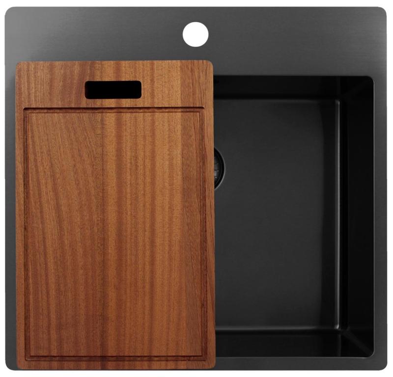 Pure.Sink Exclusivo Gun Metal spoelbak 54x52 cm Tapwing met kraangatbank 10mm radius  PEX5040T-61