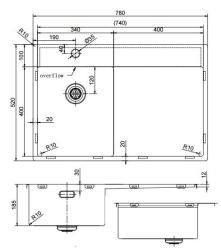 Pure.Sink Exclusivo Gouden kleine spoelbak met afdruipgedeelt 78x52 cm Tapwing links PEX3478LT-60