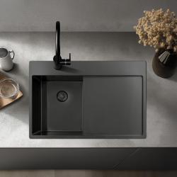 Pure.Sink Exclusivo Gun Metal kleine spoelbak met afdruipgedeelte 78x52 cm Tapwing links PEX3478LT-61