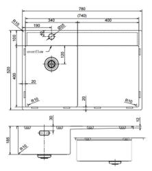 Pure.Sink Exclusivo Gun Metal kleine spoelbak met afdruipgedeelte 78x52 cm Tapwing links PEX3478LT-61