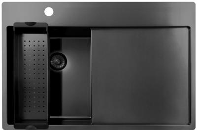 Pure.Sink Exclusivo Gun Metal kleine spoelbak met afdruipgedeelte 78x52 cm Tapwing links PEX3478LT-61