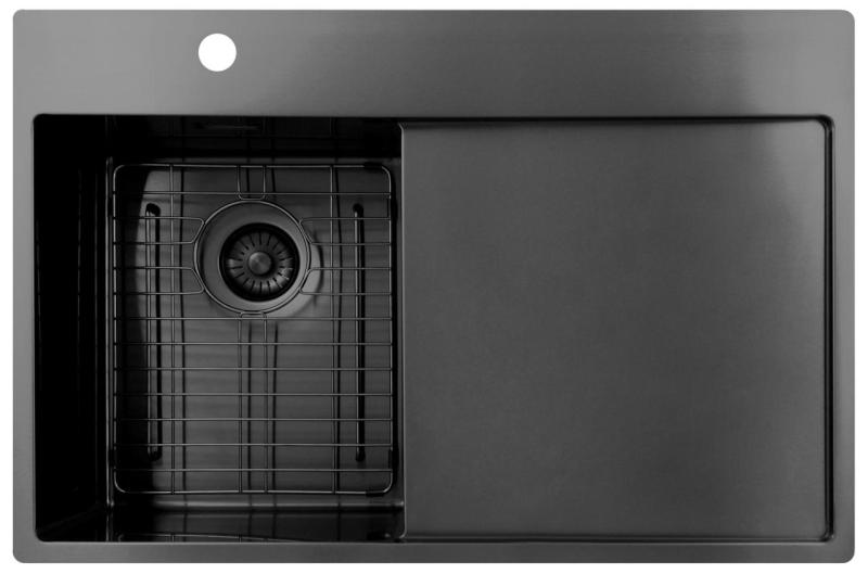 Pure.Sink Exclusivo Gun Metal kleine spoelbak met afdruipgedeelte 78x52 cm Tapwing links PEX3478LT-61