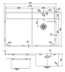 Pure.Sink Exclusivo Gun Metal kleine spoelbak met afdruipgedeelte 78x52 cm Tapwing rechts PEX3478RT-61