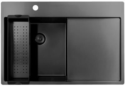 Pure.Sink Exclusivo Gun Metal spoelbak met afdruipgedeelte 78x52 cm Tapwing links PEX4078LT-61
