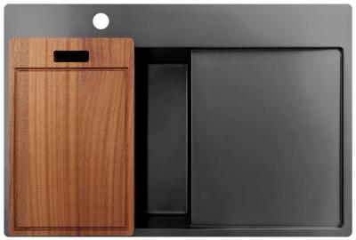 Pure.Sink Exclusivo Gun Metal spoelbak met afdruipgedeelte 78x52 cm Tapwing links PEX4078LT-61