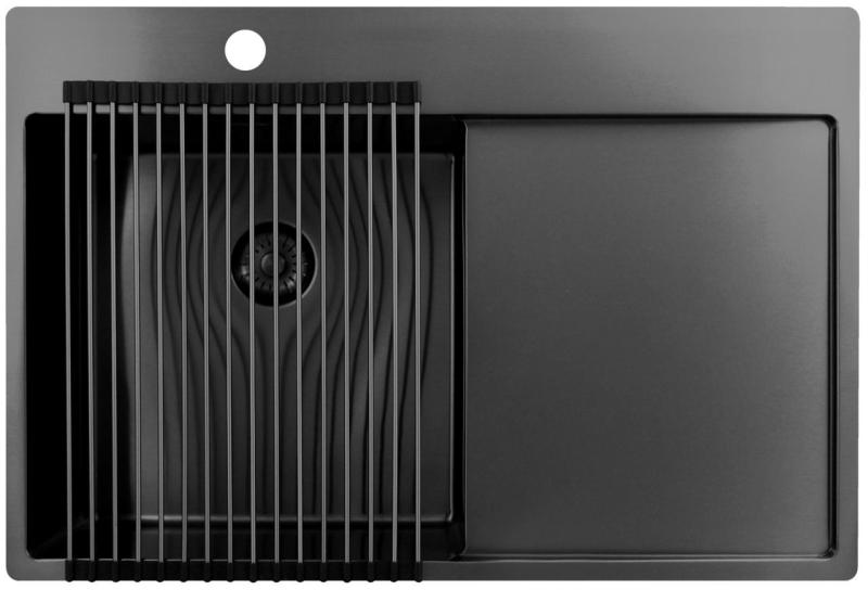 Pure.Sink Exclusivo Gun Metal spoelbak met afdruipgedeelte 78x52 cm Tapwing links PEX4078LT-61