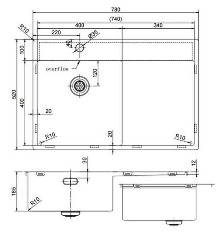 Pure.Sink Exclusivo Gun Metal spoelbak met afdruipgedeelte 78x52 cm Tapwing links PEX4078LT-61