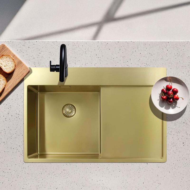 Pure.Sink Exclusivo Gouden spoelbak met afdruipgedeelte 78x52 cm Tapwing rechts PEX4078RT-60