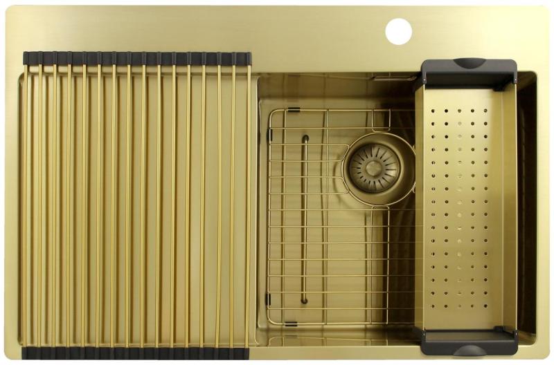 Pure.Sink Exclusivo Gouden spoelbak met afdruipgedeelte 78x52 cm Tapwing rechts PEX4078RT-60