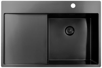 Pure.Sink Exclusivo Gun Metal spoelbak met afdruipgedeelte 78x52 cm Tapwing rechts PEX4078RT-61