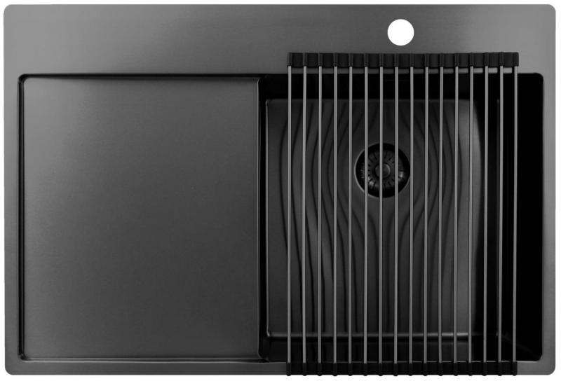 Pure.Sink Exclusivo Gun Metal spoelbak met afdruipgedeelte 78x52 cm Tapwing rechts PEX4078RT-61