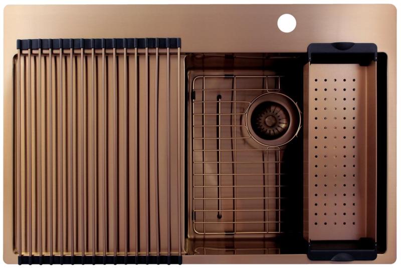 Pure.Sink Exclusivo Koperen spoelbak met afdruipgedeelte 78x52 cm Tapwing rechts PEX4078RT-62