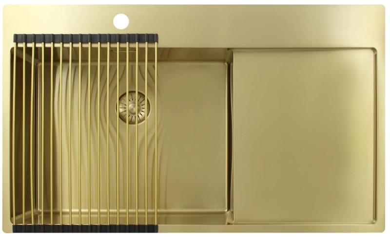 Pure.Sink Exclusivo Gouden spoelbak met afdruipgedeelte 86x52 cm Tapwing links PEX5086LT-60