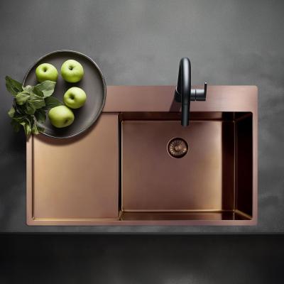 Pure.Sink Exclusivo Koperen spoelbak met afdruipgedeelte 86x52 cm Tapwing links PEX5086LT-62