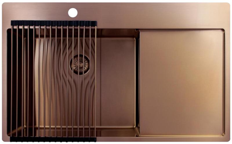 Pure.Sink Exclusivo Koperen spoelbak met afdruipgedeelte 86x52 cm Tapwing links PEX5086LT-62