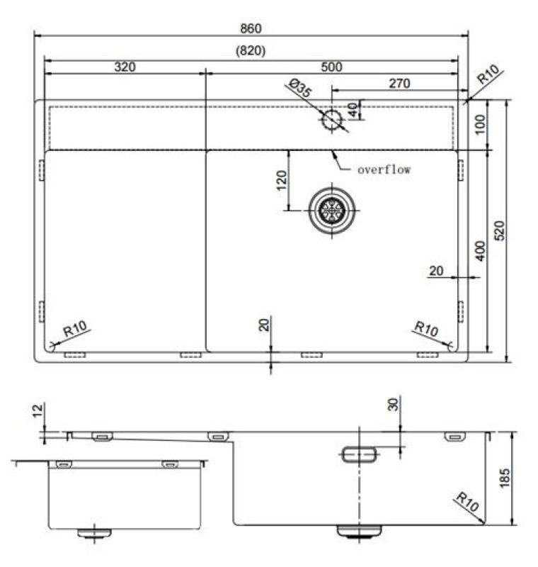 Pure.Sink Exclusivo Gun Metal spoelbak met afdruipgedeelte 86x52 cm Tapwing rechts PEX5086RT-61