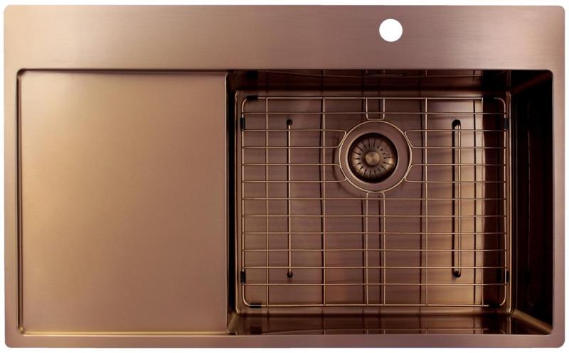 Pure.Sink Exclusivo Koperen spoelbak met afdruipgedeelte 86x52 cm Tapwing rechts PEX5086RT-62