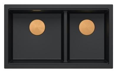 Quadri Newport II Dubbele Zwarte Graniet Opbouw Spoelbak 76x45 cm met Koperen plug 1208971361
