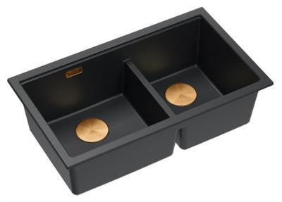 Quadri Newport II Dubbele Zwarte Graniet Opbouw Spoelbak 76x45 cm met Koperen plug 1208971361