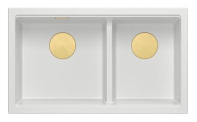Quadri Newport II Dubbele Witte Graniet Opbouw Spoelbak 76x45 cm  met Gouden plug 1208971363