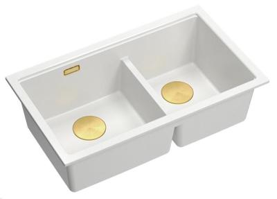 Quadri Newport II Dubbele Witte Graniet Opbouw Spoelbak 76x45 cm  met Gouden plug 1208971363
