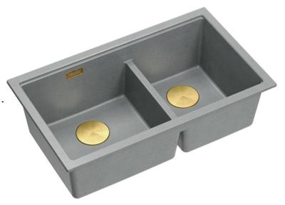 Quadri Newport II Dubbele Grijze Graniet Opbouw Spoelbak 76x45 cm met Gouden plug 1208971365