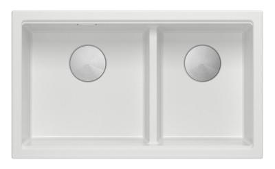 Quadri Newport II Dubbele Witte Graniet Opbouw Spoelbak 76x45 cm met RVS plug 1208971368