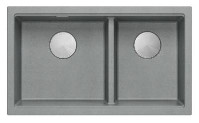 Quadri Newport II Dubbele Grijze Graniet Opbouw Spoelbak 76x45 cm met RVS plug 1208971370