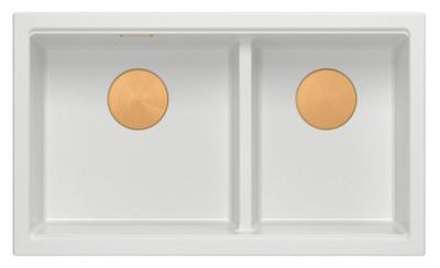 Quadri Newport II Dubbele Witte Graniet Onderbouw Spoelbak 702 x 390 mm met Koperen plug 1208971373