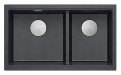 Quadri Newport II Dubbele Antraciet Graniet Onderbouw Spoelbak 702 x 390 mm met RVS plug 1208971384