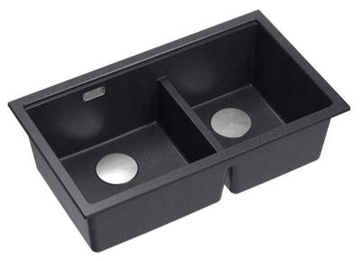 Quadri Newport II Dubbele Antraciet Graniet Onderbouw Spoelbak 702 x 390 mm met RVS plug 1208971384