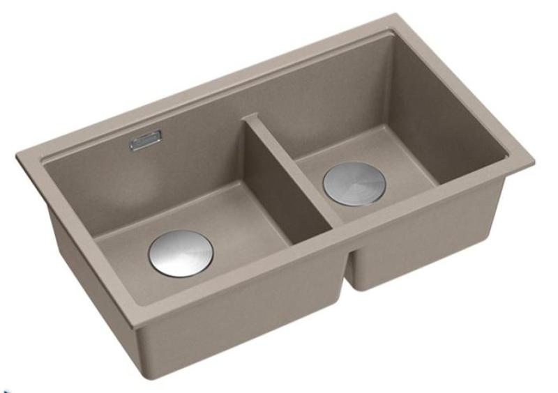 Quadri Newport II Dubbele Taupe Graniet Onderbouw Spoelbak 702 x 390 mm met RVS plug 1208971387