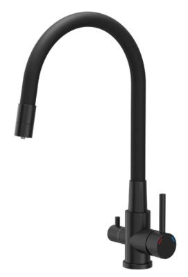 Quadri Selene Keukenmengkraan Zwart 3-weg met flexibele uitloop en extra aansluiting voor gefilterd water 1208971406