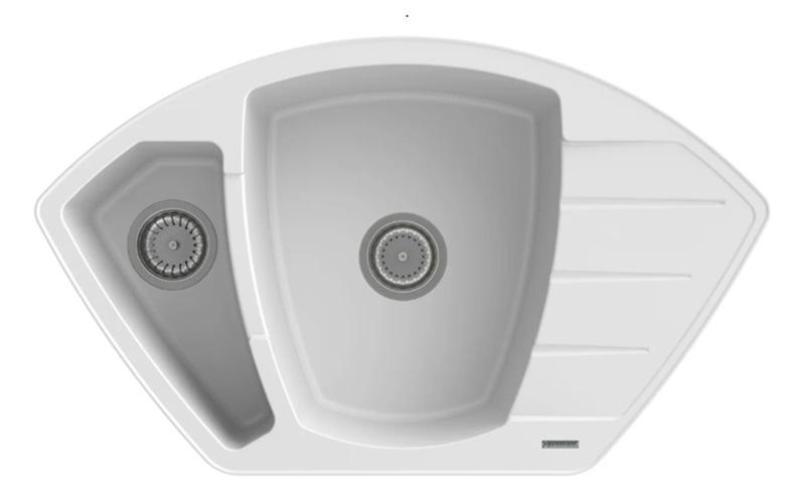 Graniteland Monte Granieten witte Hoekspoelbak opbouw 901x538mm met RVS Plug 1208971415