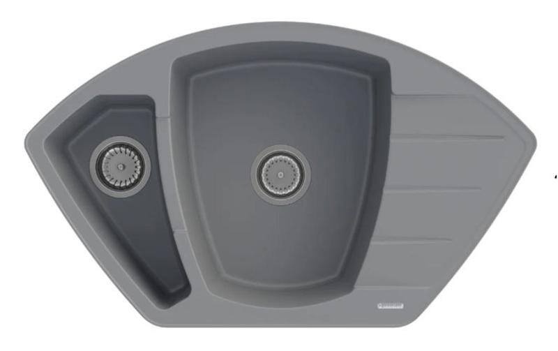 Graniteland Monte Granieten grijze Hoekspoelbak opbouw 901x538mm met RVS Plug 1208971416