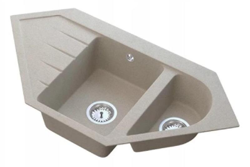 Graniteland Amiata Granieten beige Hoekspoelbak opbouw 965x496mm met RVS Plug 1208971417