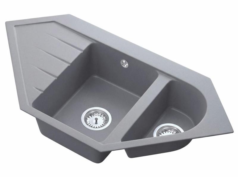 Graniteland Amiata Granieten grijze Hoekspoelbak opbouw 955x489mm met RVS Plug 1208971419