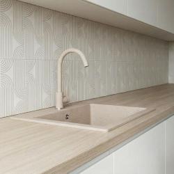 Graniteland Nera Granieten Spoelbak 45x42 cm Beige Opbouw met Kraangatbank en RVS Plug 1208971434