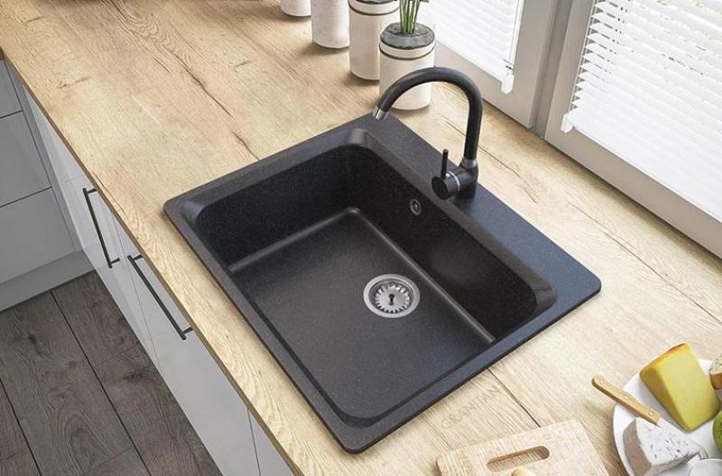 Graniteland Vastone Granieten Spoelbak 619x522 mm Arduin hardsteen look Opbouw met Kraangatbank en RVS Plug 1208971442