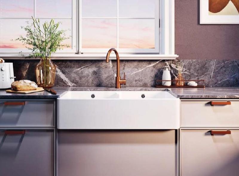 Ausmann Ceramic Mira Keramische Witte Dubbelle Spoelbak - Onderbouw en Tussenbouw 890 x 456 mm met Gun metal pluggen 1208971473