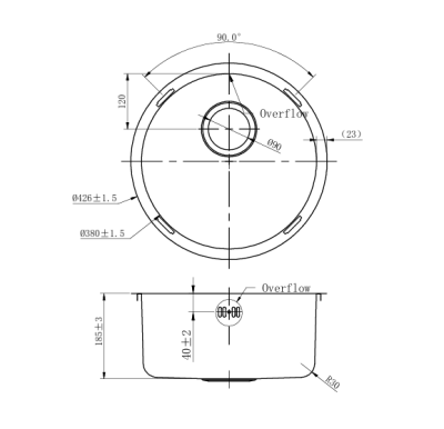Pure.Sink Rondo RVS Ronde Spoelbak vlakinbouw, onderbouw en opbouw 38 cm PRN38-02