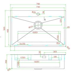 Pure.Sink Luxion Grote Koperen spoelbak 78x50 cm Tapwing met kraangatbank PLX7850T-62