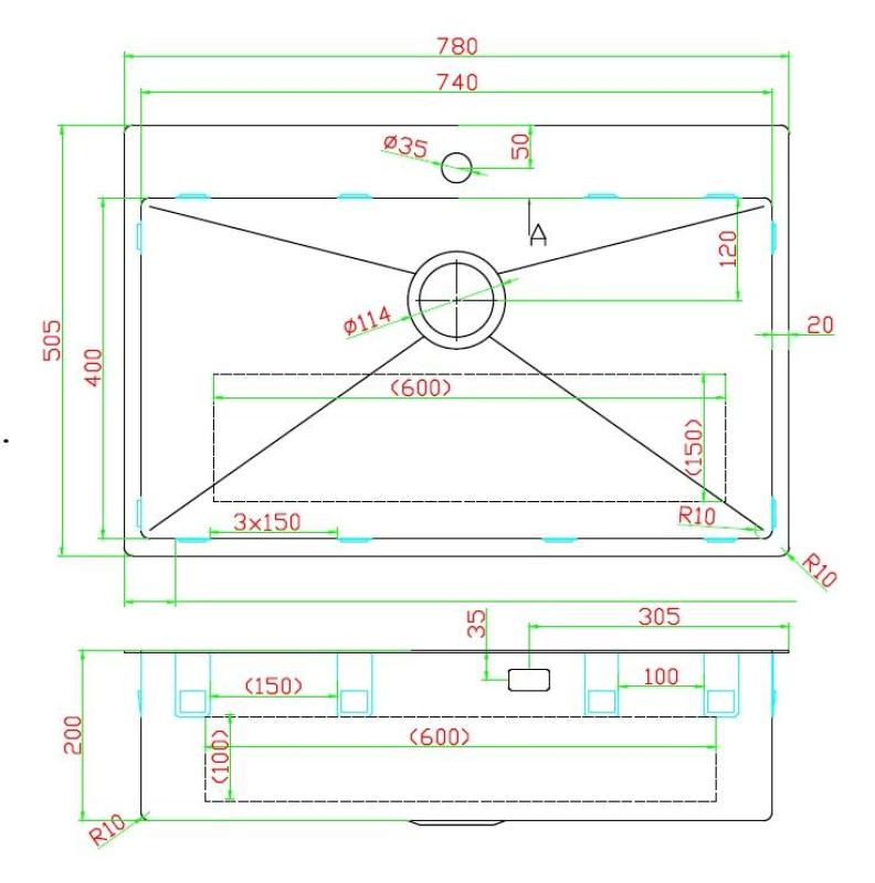 Pure.Sink Luxion Grote Koperen spoelbak 78x50 cm Tapwing met kraangatbank PLX7850T-62