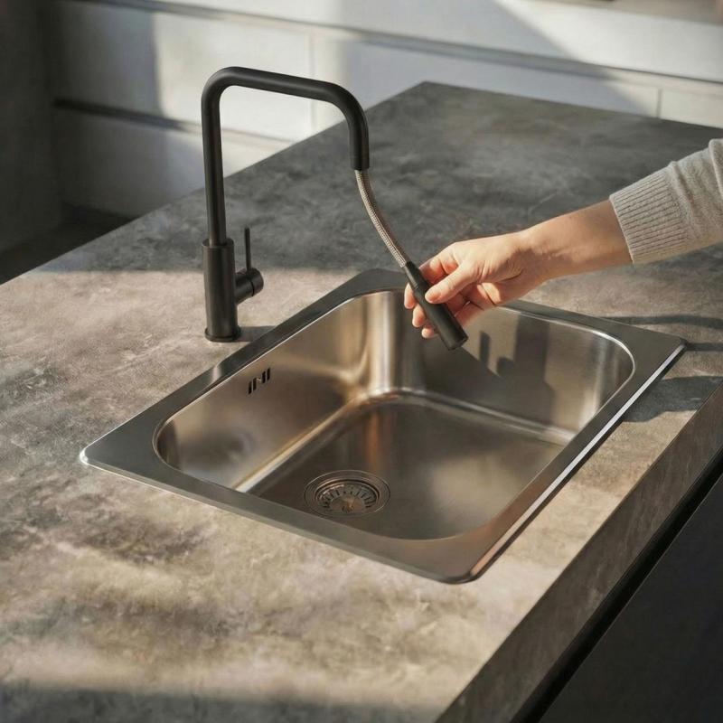 Pure.Sink Luxion Mat Zwarte keukenkraan square met uittrekbare uitloop PLXSQUA-10