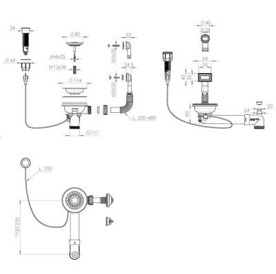 Granitemy RVS Afvoerset inclusief drukknop-waste met plug, plus rechthoekige en ronde overloop 1208971748