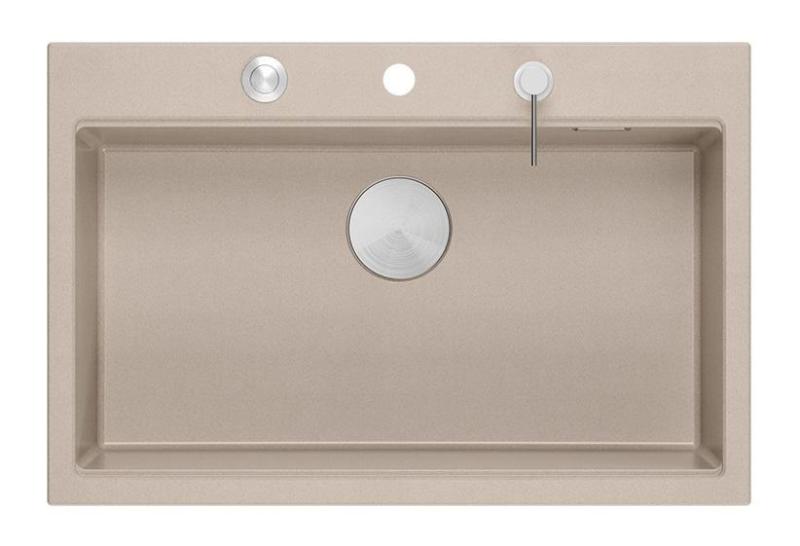 Quadri Hard Rock Beige granieten opbouw grote spoelbak 76x50cm inclusief rvs plug en accessoires 1208971751