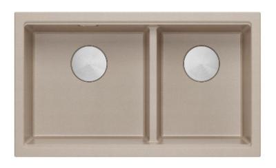 Quadri Newport II Dubbele Beige Graniet Opbouw Spoelbak 76x45 cm met RVS plug 1208971754